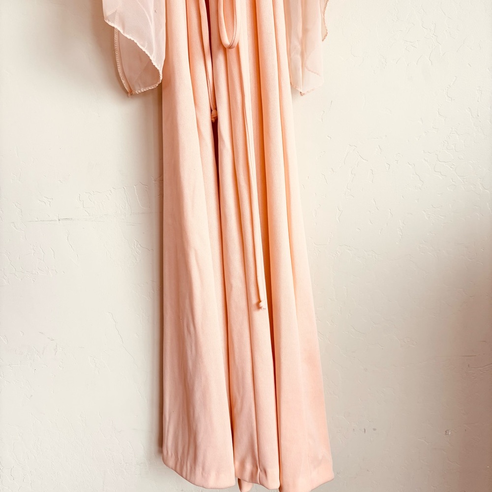 Vintage 1970s Peach Angel Wing Sleeve Deep V-neckline Empire Waist Maxi Dress - Picture 7 of 15